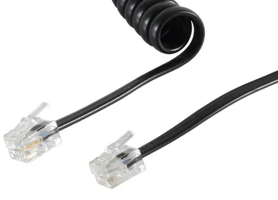 Image de Câble téléphonique avec connecteur RJ10, câble spiralé pour combiné, longueur 7,5 mètres, couleur noire