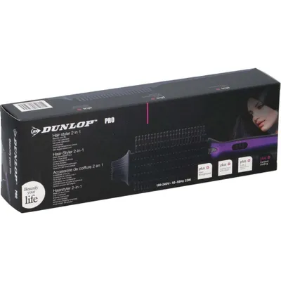 Image de Dunlop Brosse soufflante rotative 2-en-1, 2 pièces, jusqu’à 180 °C, 33 W, avec indicateur LED, chauffe en 4 minutes