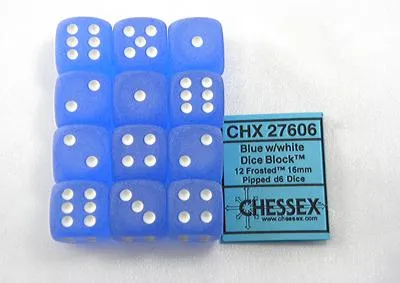 Produktbild von Chessex Mattiertes Blau/Weiß D6 16mm Würfelset (12 Stück)