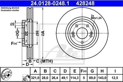 Produktbild von ATE Bremsscheibe 321mm für Hyundai Kia Vorderachse OE 24.0128-0248.1