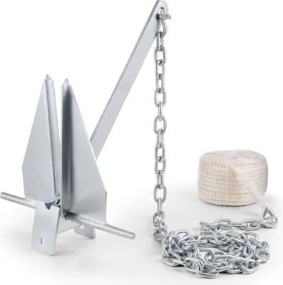Immagine prodotto di SucceBuy Set di ancore Fluke Style, ancora in acciaio zincato a caldo da 13 libbre con 7,9' di catena, 101' di corda e due grilli da 0,4" per piccole imbarcazioni sotto i 30', ideale per oceani, fiumi e coste