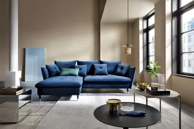 Image de Canapé d'angle en L Sagir - Canapé de salon avec fonction sommeil & coffre de rangement - Gauche - Tissu velours (Bleu - Riviera 81)