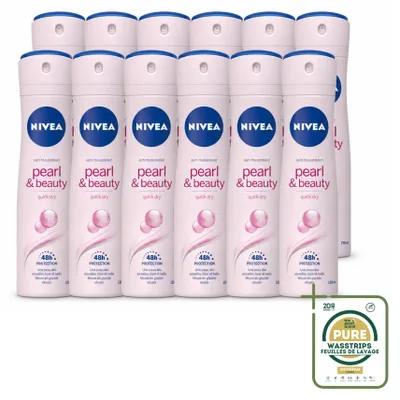 Immagine prodotto di 12 deodoranti spray NIVEA Pearl & Beauty, 150 ml - confezione risparmio - 12 pezzi