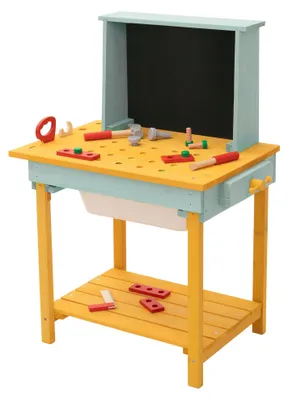 Produktbild von Joyz Werkbank Kinder Holz Kinderwerkbank mit Tafel & Zubehör Werkzeugbank Kinder Tannenholz Outdoor Matschküche wetterfest Kinder Werkbank ab 3 Jahren