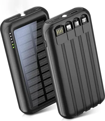 Produktbild von 20000mAh Solar Powerbank, Tragbares Ladegerät, Solar Ladegerät, Mobile Ladegerät mit iOS/Type-C/Micro USB Kabel, Outdoor Handlampe