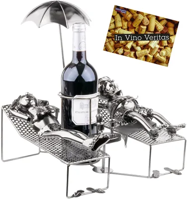 Weinflaschenhalter Liebespaar unter Palme, Metall, silber, 29,5x18,5x32 cm