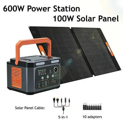Immagine prodotto di Stazione di ricarica portatile - 600 W/320 Wh - Pannello solare da 100 W incluso - 1 presa CA UE da 220 V - Batteria Li-Po