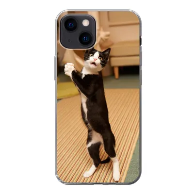 Produktbild von MuchoWow® Handyhülle Schutzhülle Hülle für iPhone 13 mini Katze - Wohnzimmer - Schwarz Silikon Softcase Handy Hülle - Softcase