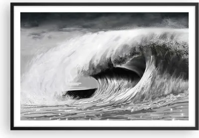 Produktbild von Gerahmtes Poster - Schwarzer Rahmen - Welle Zeichnung Schwarzweiß - 91,5x61 cm - Wand Bild - Wanddeko - Wandbilder - Wandposter - Bilderrahmen - Bilder - Kunstdruck - Wandbild - P2BAA91x61-4264
