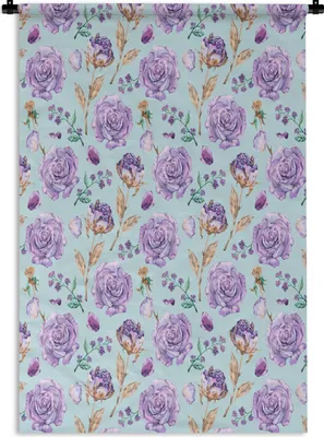 Produktbild von MuchoWow® Wandteppich Wandbehang Blumen - Rosen - Lila 90x135 cm Tapisserie Dekoration Wandtuch - Baumwolle - Wandskulptur