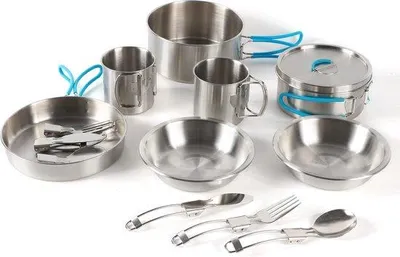 Produktbild von Famanu Campingserviesset 14-teilig - Leichtgewichtiges Kochgeschirr für 2-3 Personen