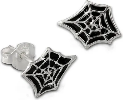 Produktbild von Teenie-Weenie Ohrstecker Kinder Silber schwarz Spinnennetz Ohrringe SDO8134S