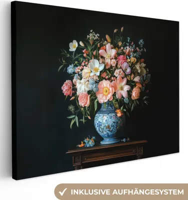 Produktbild von Leinwand Bilder 80x60 cm - Blumen - Vase - Modern, Wandbilder, Wanddeko Wohnzimmer, Bild