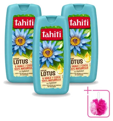 Productafbeelding van 3 x Tahiti douchegel Lotus & kokosolie, hydraterend, 250 ml - Voordeelverpakking - 3 stuks