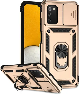 Produktbild von Galaxy A03S / A02S Hülle mit Schiebe Kamera Schutz und Ringhalter Ständer Robust Rüstung Schutzhülle für Samsung Galaxy A03S / A02S Gold