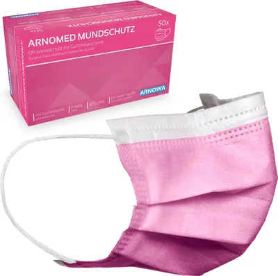 Produktbild von ARNOMED OP-Mundschutz Typ IIR, Pink, mit Gummibändern | Box (50 Stück)