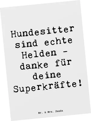 Produktbild von Mr. & Mrs. Panda Postkarte Spruch Hundesitter Helden - Weiß - Geschenk, Danke sagen, Fotokarte, Geschenkideen, Dankbarkeit, Ansichtskarte, Grußkarte, Ansichtskarten