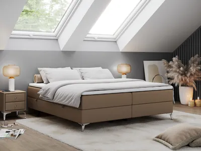 Produktbild von Boxspringbett ohne Kopfteil mit Bettkasten, Bett niedriges Kopfteil, Polsterbett ohne Kopfteil - LESS - 120x200cm - Braun - H4
