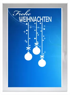 Produktbild von INDIGOS UG - Wohnzimmer Frohe Weihnachten Spruch - Farbe: weiss - 116x75 cm - Sichtschutzfolie - Fensterfolie - Glasdekorfolie - für die Küche, Wohnzimmer Frohe Weihnachten Spruch ans Fenster