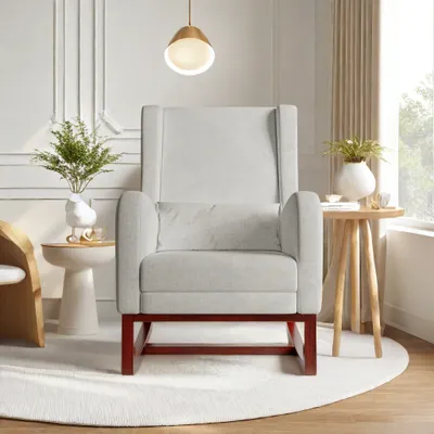 Produktbild von ProximaX Schaukelstuhl, gepolsterter Gleiter, Wippa für Kinderzimmer, bequemer Sessel mit sicherem Massivholzsockel, 2*Seitentasche für Wohnzimmer, Schlafzimmer, Balkon, Heimbüro, Grau