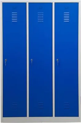 Produktbild von Garderobenspind Camel | 3-Fach mit Pro-Aufteilung| HxBxT 180x119x50 cm | Zylinderschloss | Grau-Blau