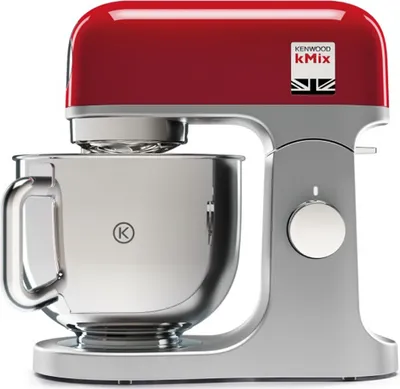 A red and silver Kenwood KMIX kitchen mixer is shown against a white background.