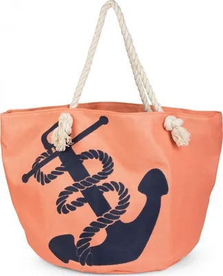 Produktbild von styleBREAKER XXL Strandtasche mit Anker Print | maritimer Look in Flechtoptik | Shopper Badetasche 57 x 33 x 32 cm