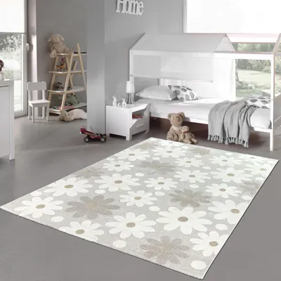 Produktbild von Niedlicher Kinderteppich mit Höheneffekt im Blumenmuster in creme beige Größe - 140 x 200 cm