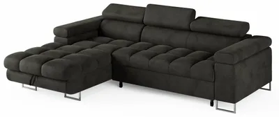 Image de ECKSOFA CLOUD, couleur gris foncé, forme en L, revêtement en velours, avec fonction couchage et coffre de rangement