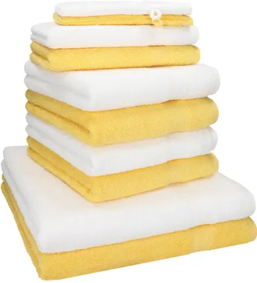 Produktbild von Betz 10-tlg. Handtuch-Set PREMIUM 2 Duschtücher 4 Handtücher 2 Gästetücher 2 Waschhandschuhe  Farbe:  weiß & gelb