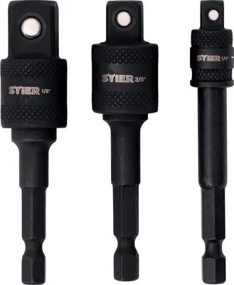 Produktbild von STIER Bit Adapter Satz 3-teilig, 1/4, 3/8 und 1/2 Zoll, Steckschlüssel Einsätze, Stecknüsse, Schnellverschluss System, Stecknuss Adapter, hohe Griffigkeit durch Riffelung am Schaft