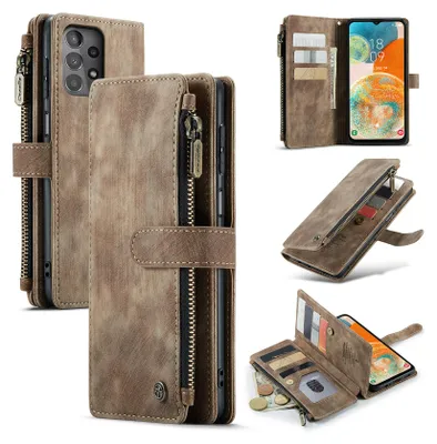 Immagine prodotto di Custodia Galaxy A23, Custodia in Finto cuoio con cerniera, chiusura magnetica, tasca per carte, supporto, portafoglio, custodia protettiva per Samsung Galaxy A23 Marrone