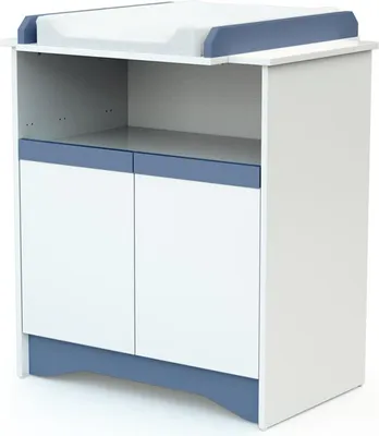 Produktbild von AT4 - COTILLON Wickelkommode Weiß und Blau | 2 Türen, 1 COTILLON-Nische aus Holz | Abnehmbares Wickelbrett im Lieferumfang enthalten
