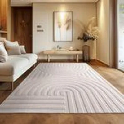 Produktbild von Skandinavischer Boho Teppich Wohnzimmer Einfarbig Beige und Creme Waschbarer Teppich, Größe: 240 x 340 cm, Farbe: Creme-1