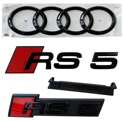 Original Audi RS5 Black Edition PAKET Schwarz Emblem Kühlergrill + Heck + Ringe – Produktansicht