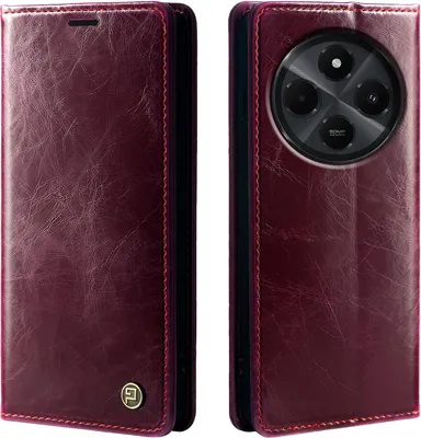 Produktbild von Handyhülle für Xiaomi Redmi 14C Kunstleder Flip Vintage Cover Hülle RFID Schutz Case Kartenfach Farbe: Weinrot