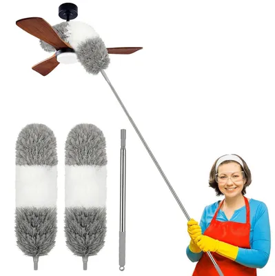 Image de Ensemble de plumeaux en microfibre avec manche télescopique de 83 à 250 cm, flexible à 360° et lavable