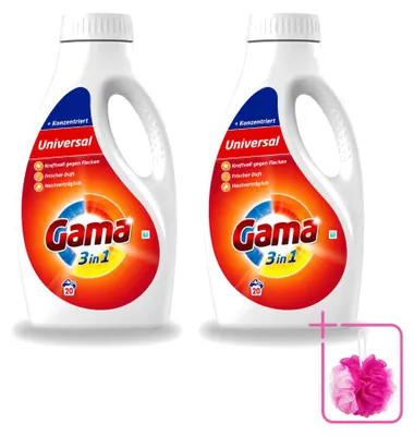Produktbild von 2 x Gama 3-in-1 Waschmittel - Hautfreundlich - 1 l - Sparpackung - 2 Stücke
