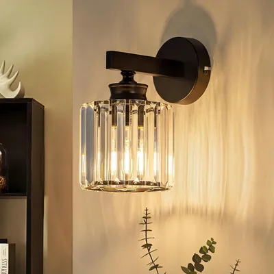 Produktbild von ZMH Wandleuchte Kristall Wandlampe Innen Wandbeleuchtung Wandstrahler Flurlampe Wand E27 für Schlafzimmer Wohnzimmer Flur Schwarz(ohne Leuchtmittel)