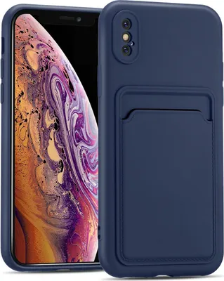 Produktbild von Conie Schutzhülle für iPhone X / XS mit Kartenfach Tasche Case Cover Bumper Silikon Hülle in Blau