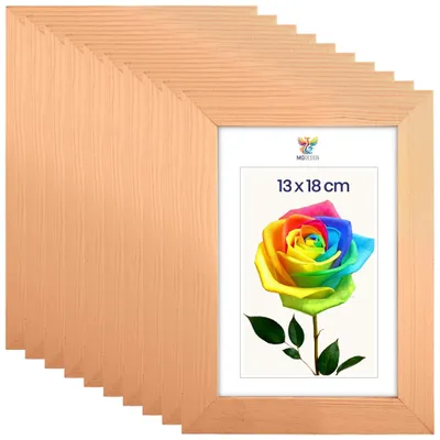 Produktbild von MG Design 10er Set Bilderrahmen Natur 13x18 cm - Echtholzrahmen mit Acrylglas, hoch/quer, zum Aufhängen & Aufstellen