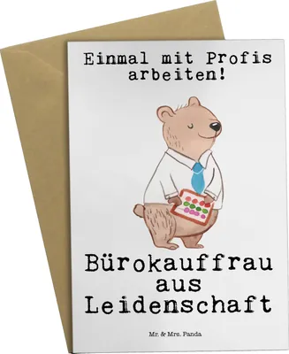 Produktbild von Mr. & Mrs. Panda Klappkarte Bürokauffrau Leidenschaft - Weiß - Geschenk, einladungskarten, Glückwunschkarte, weihnachtskarten, Grußkarte, Spruch, Witzig, Beruf, babykarte