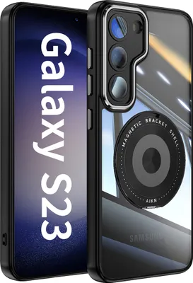 Produktbild von Handyhülle für Samsung Galaxy S23 Transparent Militärschutz mit Magnetring Ständer und Kameraabdeckung Schwarz