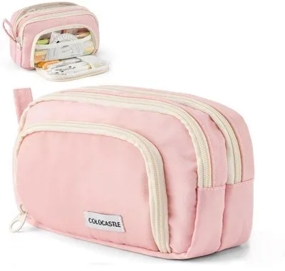 Produktbild von Schul- und Büroetui mit 3 Fächern, großes Kapazitäts-Case für Jungen, Mädchen, Jugendliche, Erwachsene, Case mit Griff.