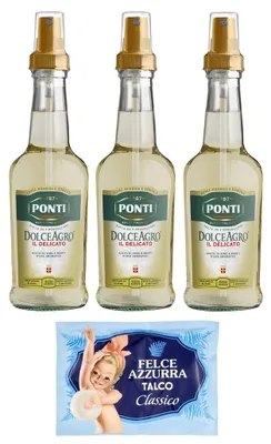 Produktbild von Ponti 3er-Pack Ponti Essig Dolceagro Il Delicato Spray Weinessig Essig und aromatischer Traubenmost,250ml Glasflasche + 1er-Pack Felce Azzurra Talkumpuder, 100g-Beutel
