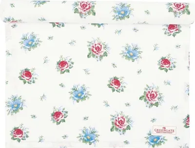 Produktbild von Greengate Tischläufer ALIVIA Weiß mit Blumen Baumwolle 45x140 cm Tischdecke
