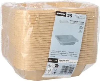 Produktbild von 100 Salatschalen Lunchboxen, Pappe eckig 500 ml 3,3 cm x 16,2 cm x 16,2 cm braun
