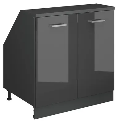 Zdjęcie produktu dla Szafka kuchenna na dach skośny Vicco R-Line Antracyt wysoki połysk 80 cm z 2 drzwiami, korpus szafy głębokość 60 cm, Model 60315