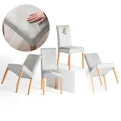 Produktbild von Stuhlhussen Stretch Set schützender Stuhlbezug Universal Stuhlüberzug Hussen 4er Set Grau