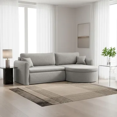 Produktbild von Ecksofa Schlafsofa FELIZ Stoff Quelle Hellgrau Ottomane Rechts